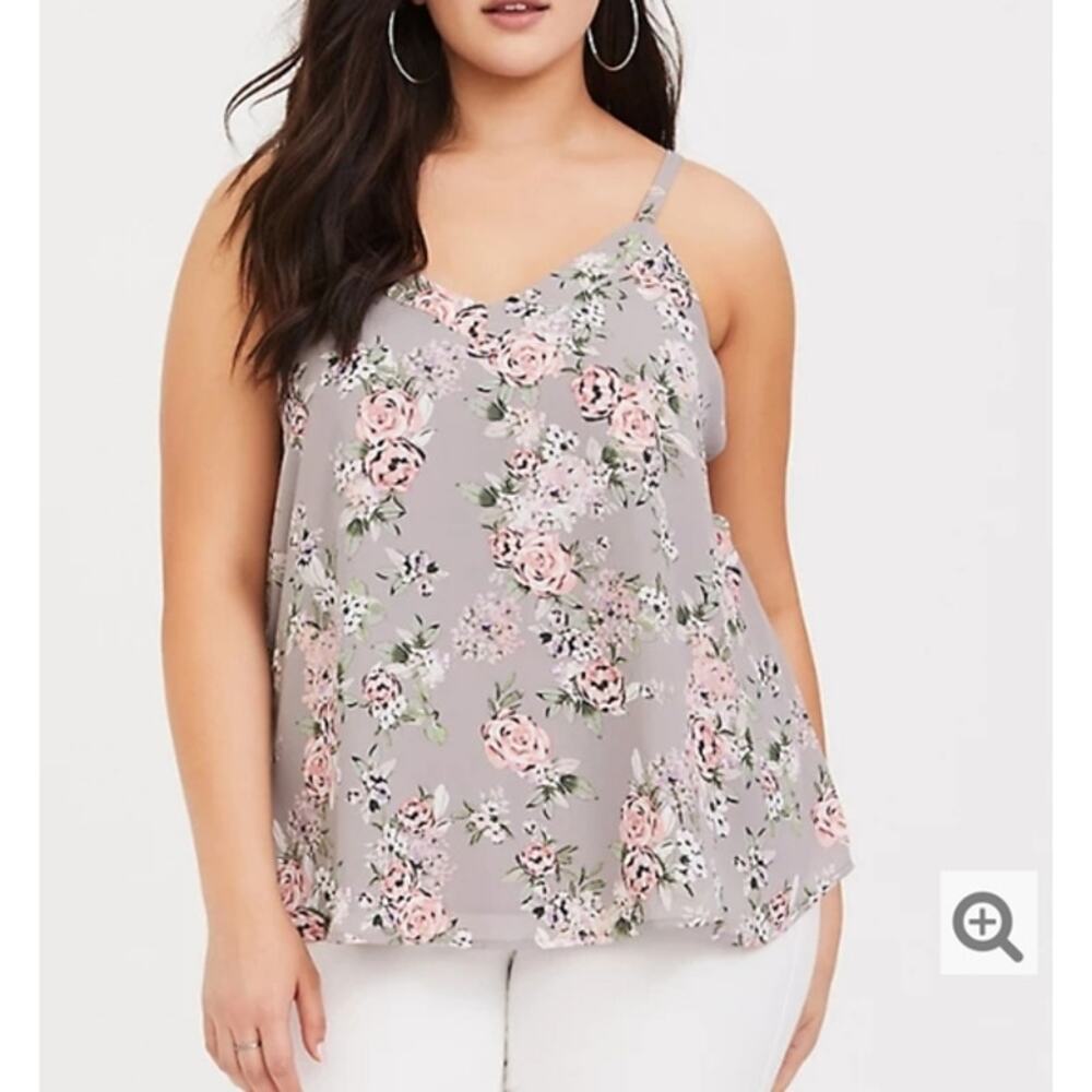 Torrid Womens Floral Spaghetti Strap Top Sz 1 (XL) Gray Adjustable Spring Lined